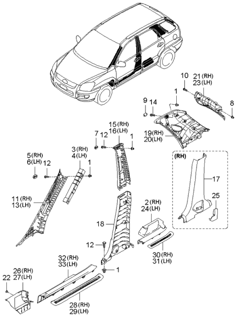 2006 Kia Sportage Interior Side Trim Diagram