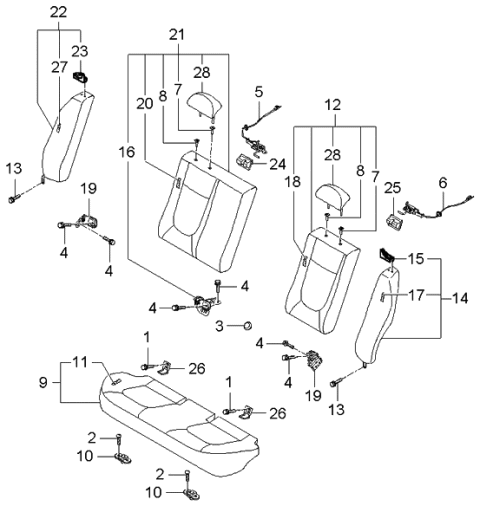 2006 Kia Spectra Cushion Assembly-Rear Seat Diagram for 891012F000375