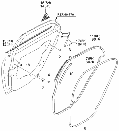 2005 Kia Spectra WEATHERSTRIP-Rear Door Body Side Diagram for 831102F000NM