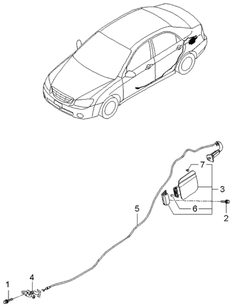 2004 Kia Spectra Sedan (New Body Style) Fuel Filler Door Diagram