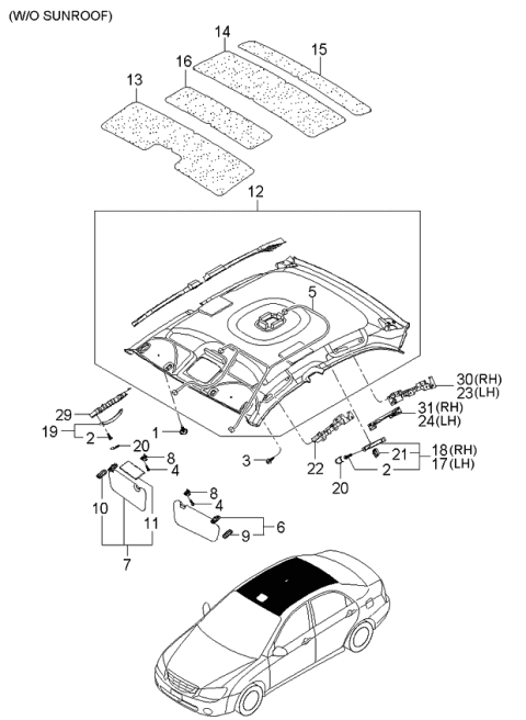 2006 Kia Spectra Cover-SUNVISOR Pivot Diagram for 852372F000NM