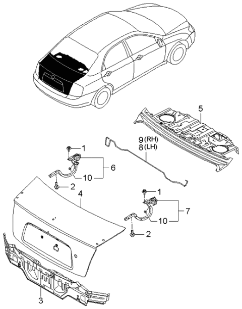 2005 Kia Spectra Trunk Lid & Back Panel Diagram