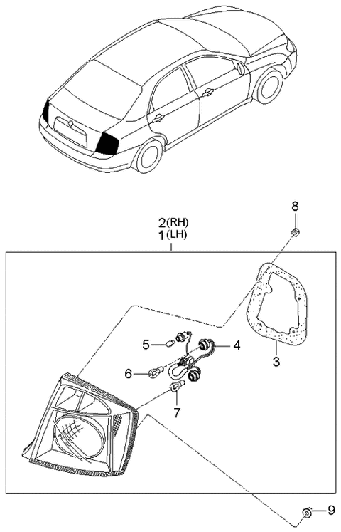 2005 Kia Spectra Rear Combination Holder & Wiring Diagram for 924152F020