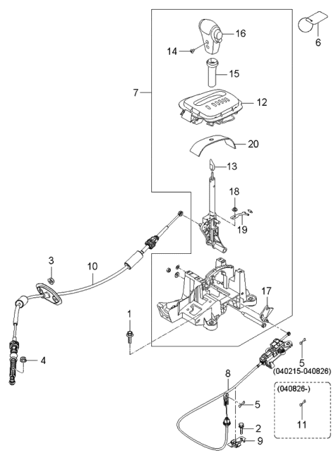 2004 Kia Spectra Automatic Transmission Lever Shift Control Cable Diagram for 467902F210