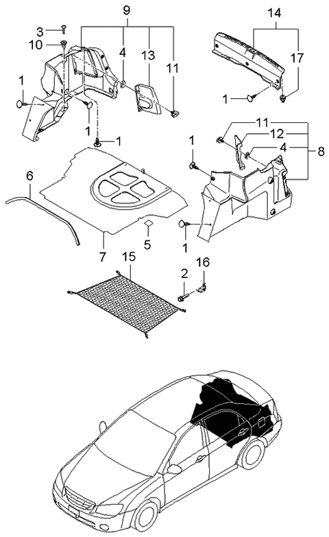 2004 Kia Spectra Cover-Luggage Side RH Diagram for 857632F000LK