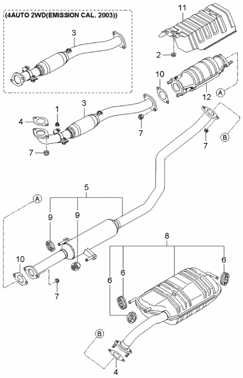 2006 Kia Spectra Muffler & Exhaust Pipe Diagram