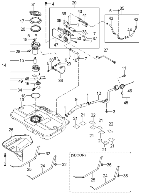 2003 Kia Spectra Fuel Filler Cap Assembly Diagram for 310102D600