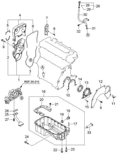 2004 Kia Spectra Sedan (New Body Style) Belt Cover & Oil Pan Diagram