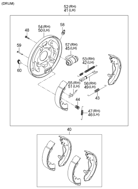 2004 Kia Spectra Sedan (New Body Style) Rear Wheel Brake Diagram 1