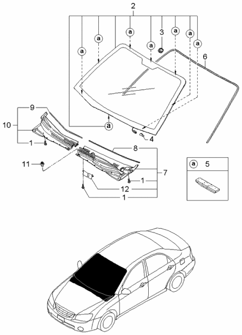 2006 Kia Spectra Windshield Glass Diagram