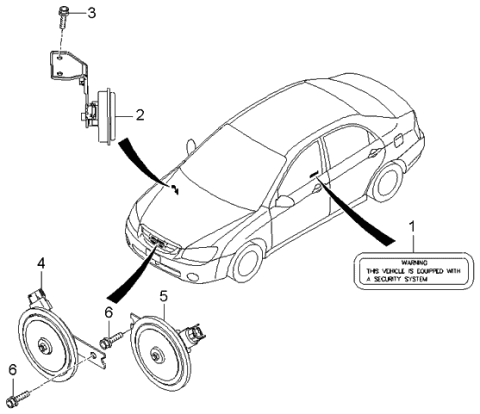 2006 Kia Spectra Horn Assembly-Low Pitch Diagram for 966103E000