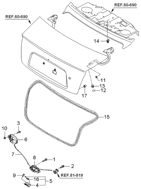 2004 Kia Spectra Trunk Lid Trim Diagram