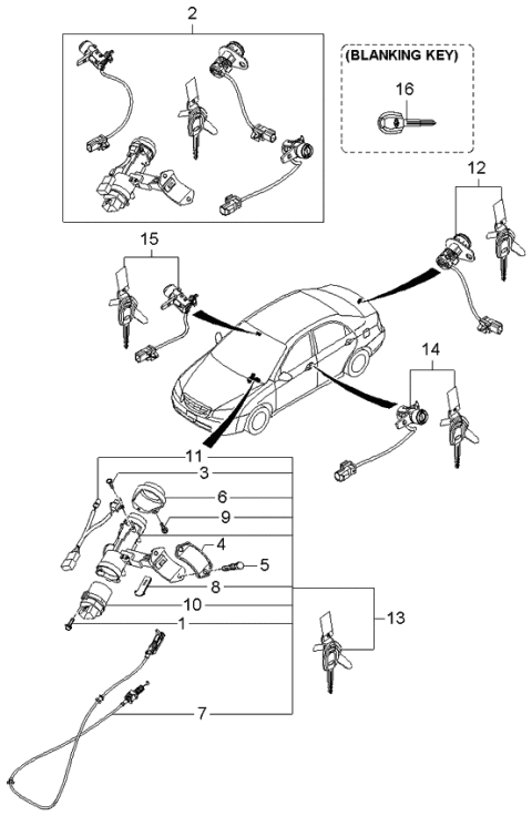 2003 Kia Spectra Trunk Lid Lock Assembly Diagram for 812502FB00