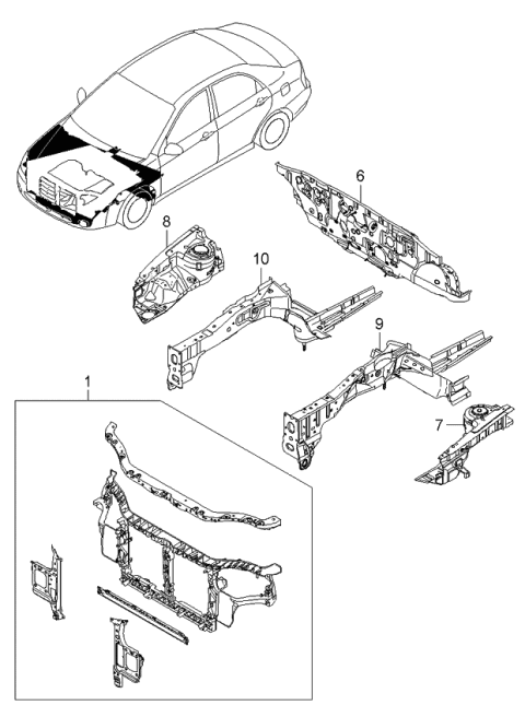 2003 Kia Spectra Fender Apron & Radiator Support Panel Diagram