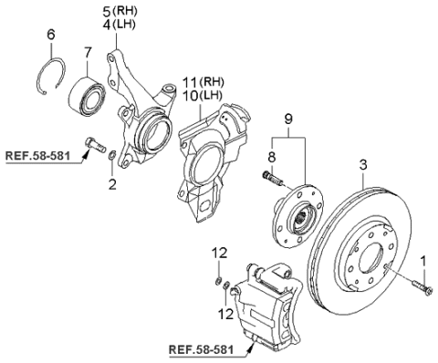 2006 Kia Spectra Sedan Front Axle Hub Diagram