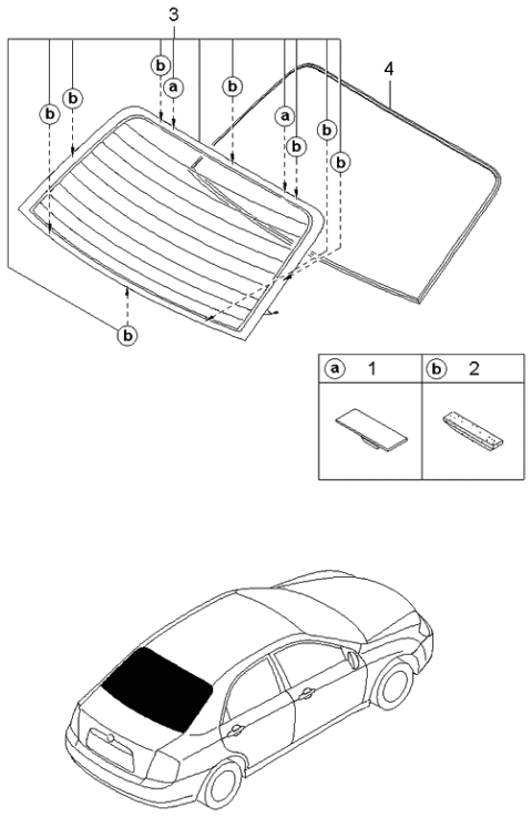 2003 Kia Spectra Rear Window Glass & Moulding Diagram