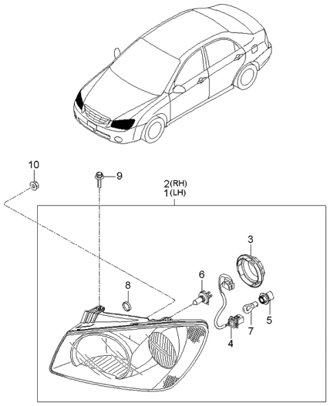 2006 Kia Spectra Driver Side Headlight Assembly Diagram for 921012F030