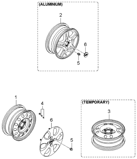 2003 Kia Spectra Wheel & Cap Diagram