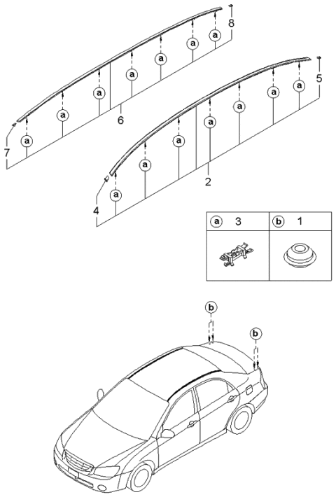 2004 Kia Spectra Rear Spoiler & Roof Garnish Diagram