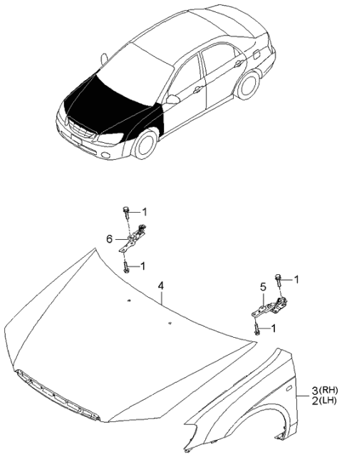 2003 Kia Spectra Fender & Hood Panel Diagram