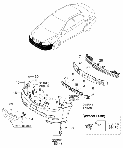 2003 Kia Spectra RETAINER-Front Bumper S Diagram for 865912F001