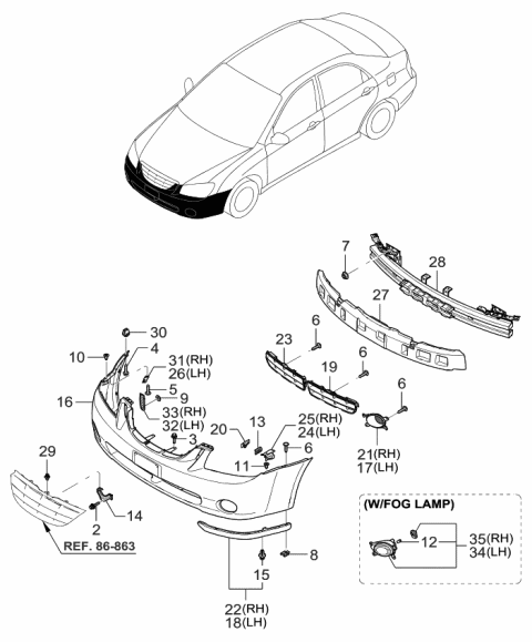 2003 Kia Spectra Front Bumper Grille, Left Diagram for 865732F000