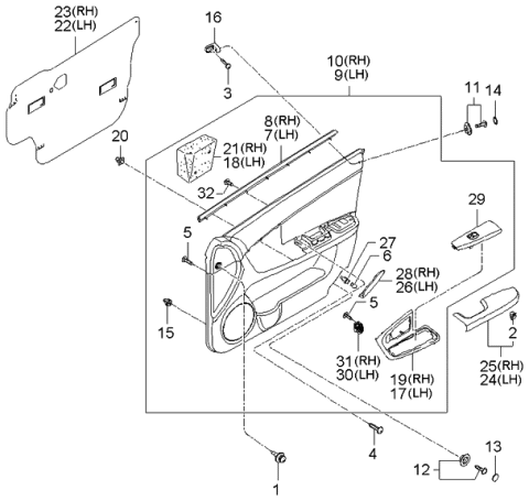 2006 Kia Spectra Trim-Front Door Diagram