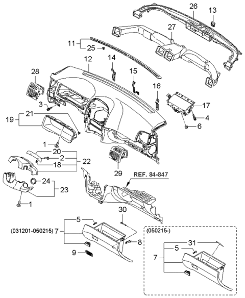 2003 Kia Spectra Crash Pad Upper Diagram