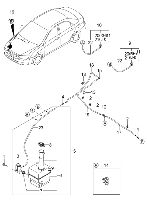 2003 Kia Spectra Windshield Washer Reservoir Assembly Diagram for 986202F000
