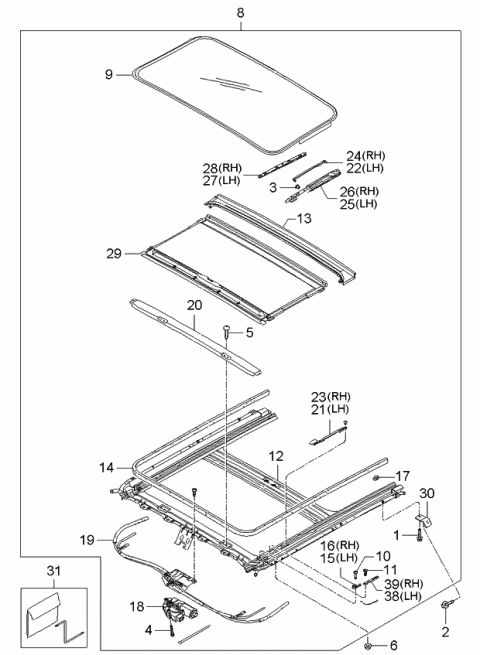 2004 Kia Spectra Sedan (New Body Style) Sunroof Diagram 1
