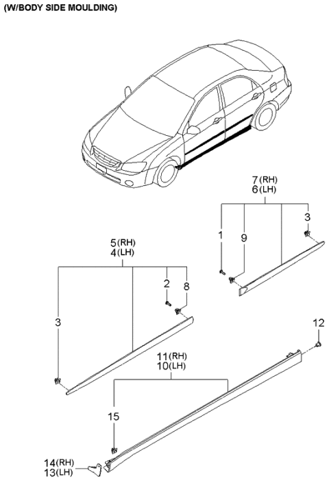 2005 Kia Spectra Body Side Moulding Diagram 2