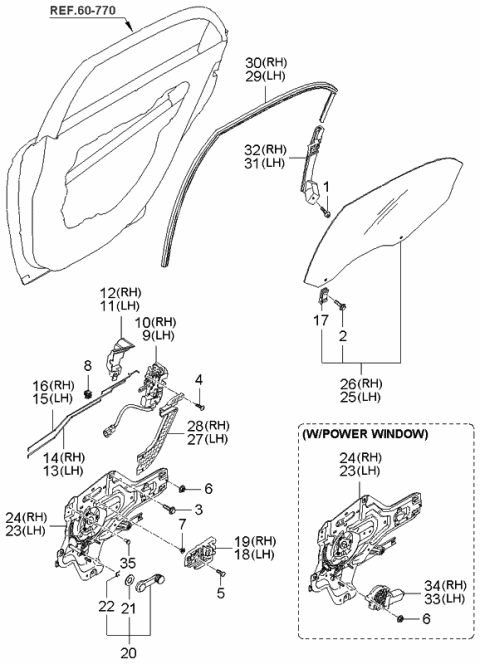 2005 Kia Spectra Rear Door Window Reg & Glass Diagram