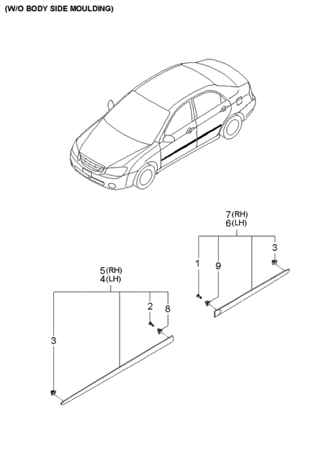 2005 Kia Spectra Body Side Moulding Diagram 1