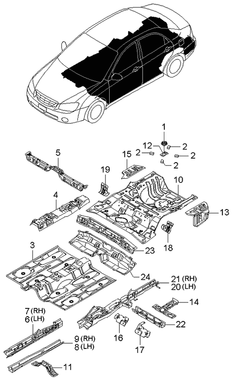 2004 Kia Spectra Sedan (New Body Style) Panel-Floor Diagram