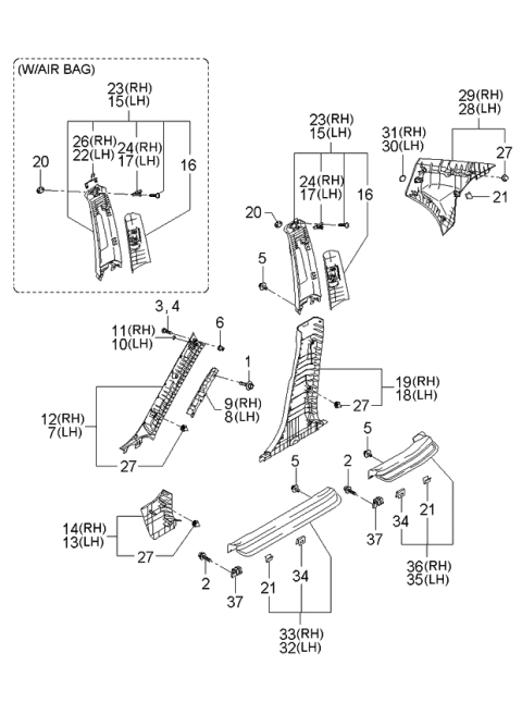 2003 Kia Spectra Cover-Front Pillar Blank'G Diagram for 858182F030NM