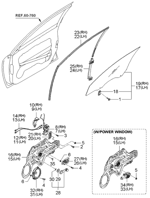 2006 Kia Spectra Front Door Window Regulator & Glass Diagram