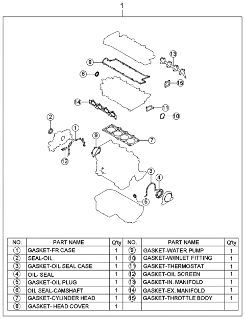 2004 Kia Spectra Engine Gasket Kit Diagram