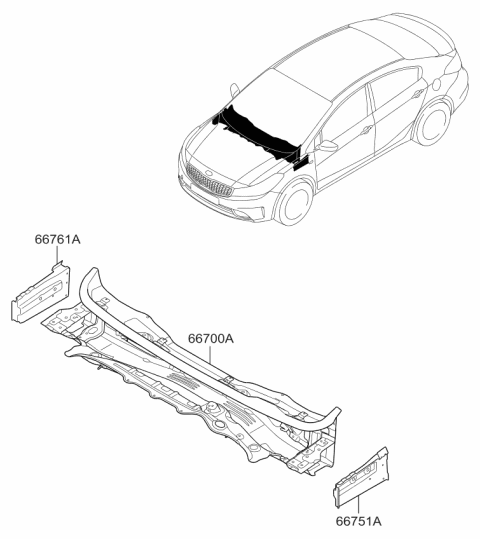 2018 Kia Forte Panel Assembly-COWL Comp Diagram for 66700A7600
