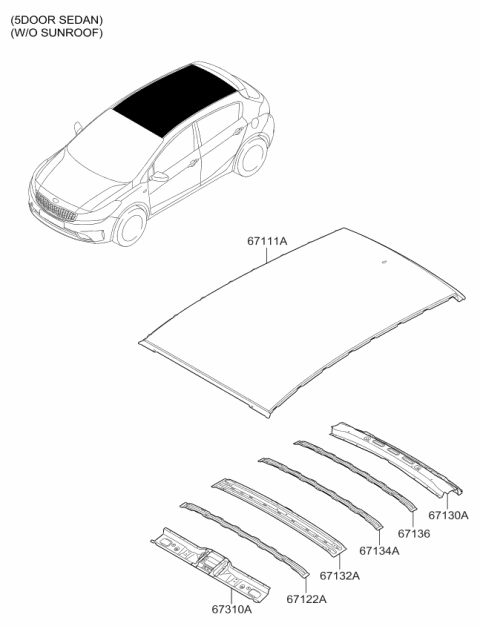 2018 Kia Forte Rail Assembly-Roof Rear Diagram for 67131A7200