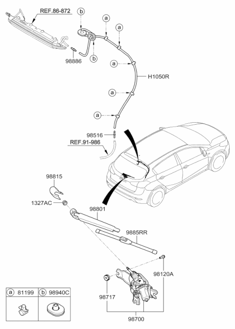 2018 Kia Forte Rear Windshield Wiper Blade Assembly Diagram for 98850A7000