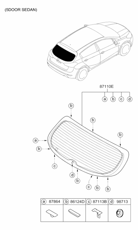 2017 Kia Forte Rear Window Glass & Moulding Diagram 1