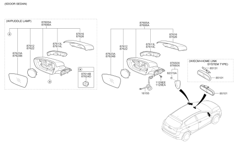 2018 Kia Forte Outside Rear View Mirror Assembly, Left Diagram for 87610B0040