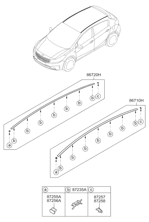 2017 Kia Forte Clip-Roof Side Moulding Diagram for 87235A7000