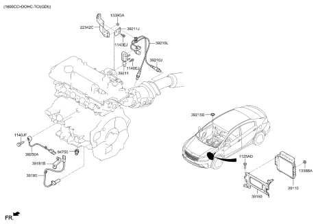 2018 Kia Forte Oxygen Sensor Assembly, Rear Diagram for 392102B340