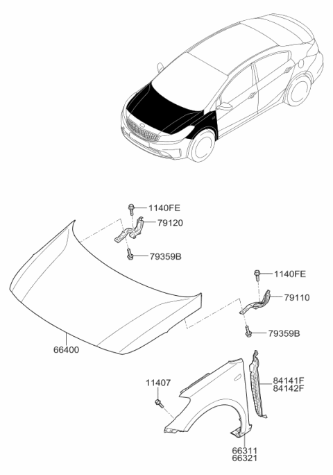 2017 Kia Forte Panel Assembly-Hood Diagram for 66400A7600
