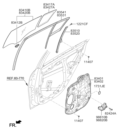 2017 Kia Forte Rear Door Window Regulator & Glass Diagram