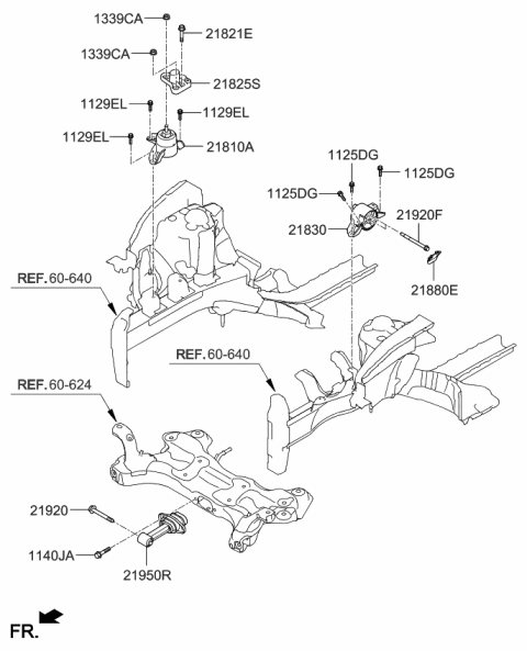 2017 Kia Forte Roll Rod Bracket Assembly Diagram for 219503X000