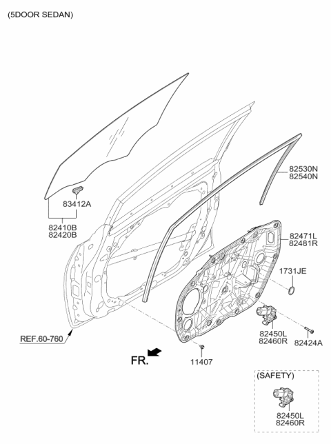 2017 Kia Forte Front Door Window Regulator & Glass Diagram 1