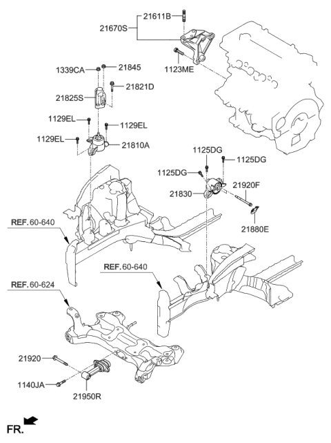 2018 Kia Forte Engine Mounting Bracket Assembly Diagram for 21810A7000