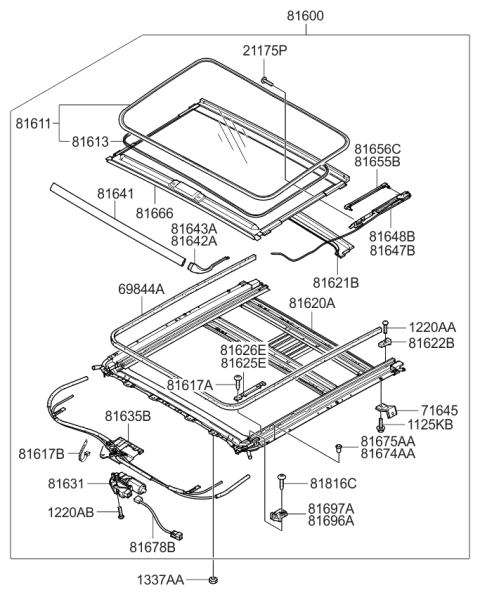 2008 Kia Optima Sunshade Assembly-Sunroof Diagram for 816662G001QW